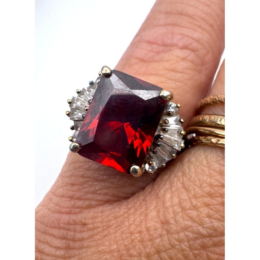 Vintage Jean Harlow Ring Hollywood Collection  Red CZ Baguette 925 Silver